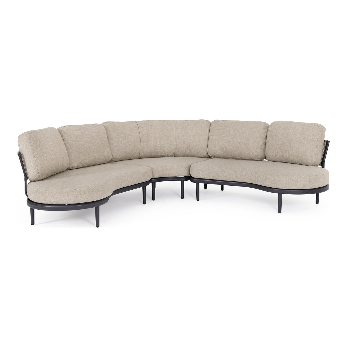 Gartenecksofa Helios - Aluminium, Seilgeflecht, Olefin-Stoff, Anthrazit