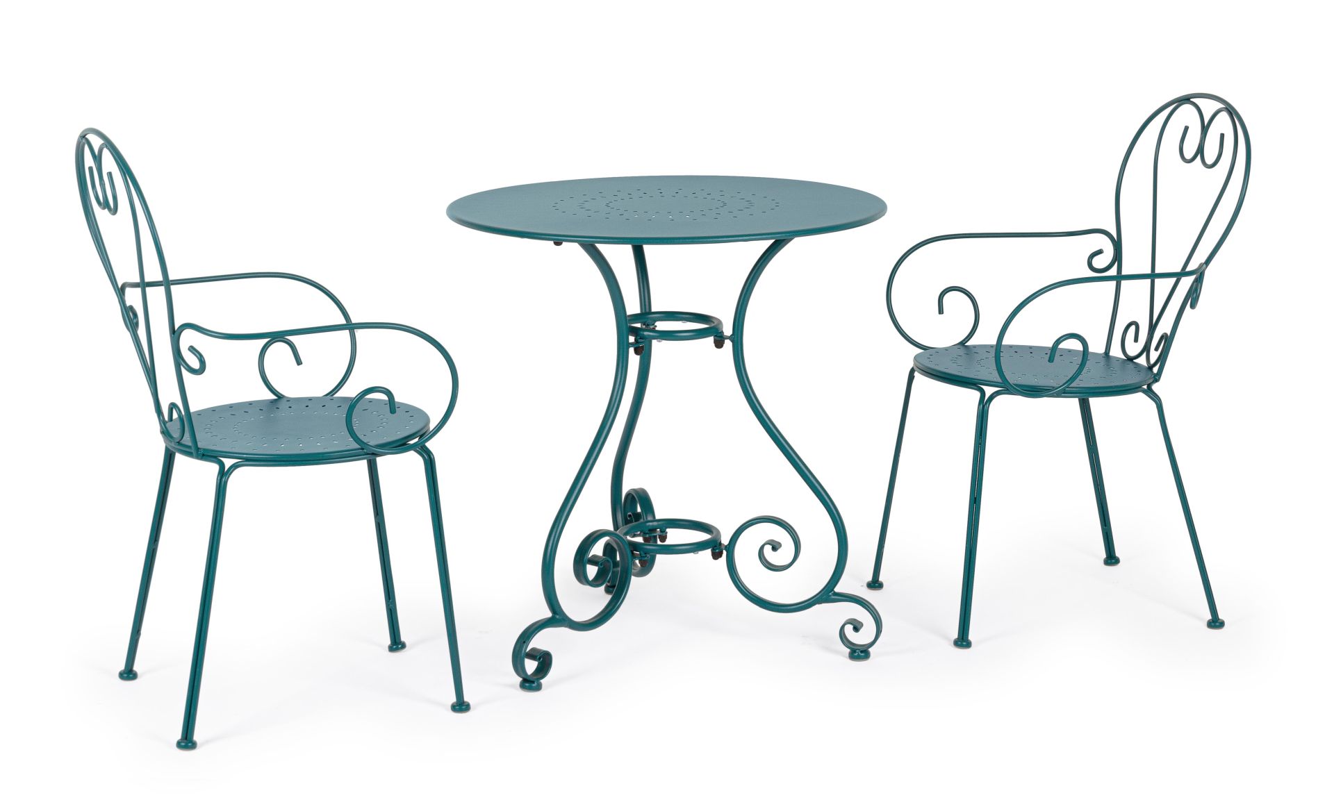 Der Gartentisch Etienne überzeugt mit seinem klassischen Design. Gefertigt wurde er aus Aluminium, welches einen blauen Farbton besitzt. Das Gestell ist aus auch Aluminium und hat eine blauen Farbe. Der Tisch verfügt über einen Durchmesser von 70 cm und i