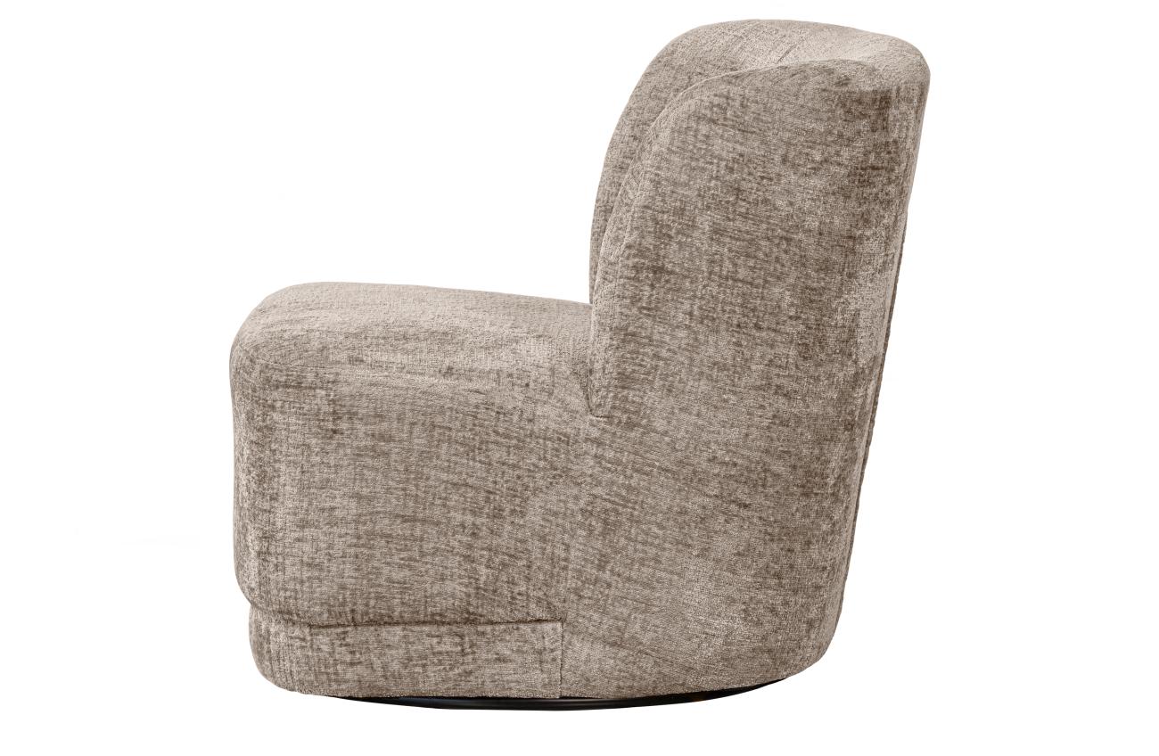 Der Sessel Atty überzeugt mit seinem modernen Design. Gefertigt wurde er aus Samt, welcher einen Sand Farbton besitzt. Das Gestell ist aus Metall und hat eine schwarze Farbe. Der Sessel besitzt eine Sitzhöhe von 42 cm und ist drehbar.
