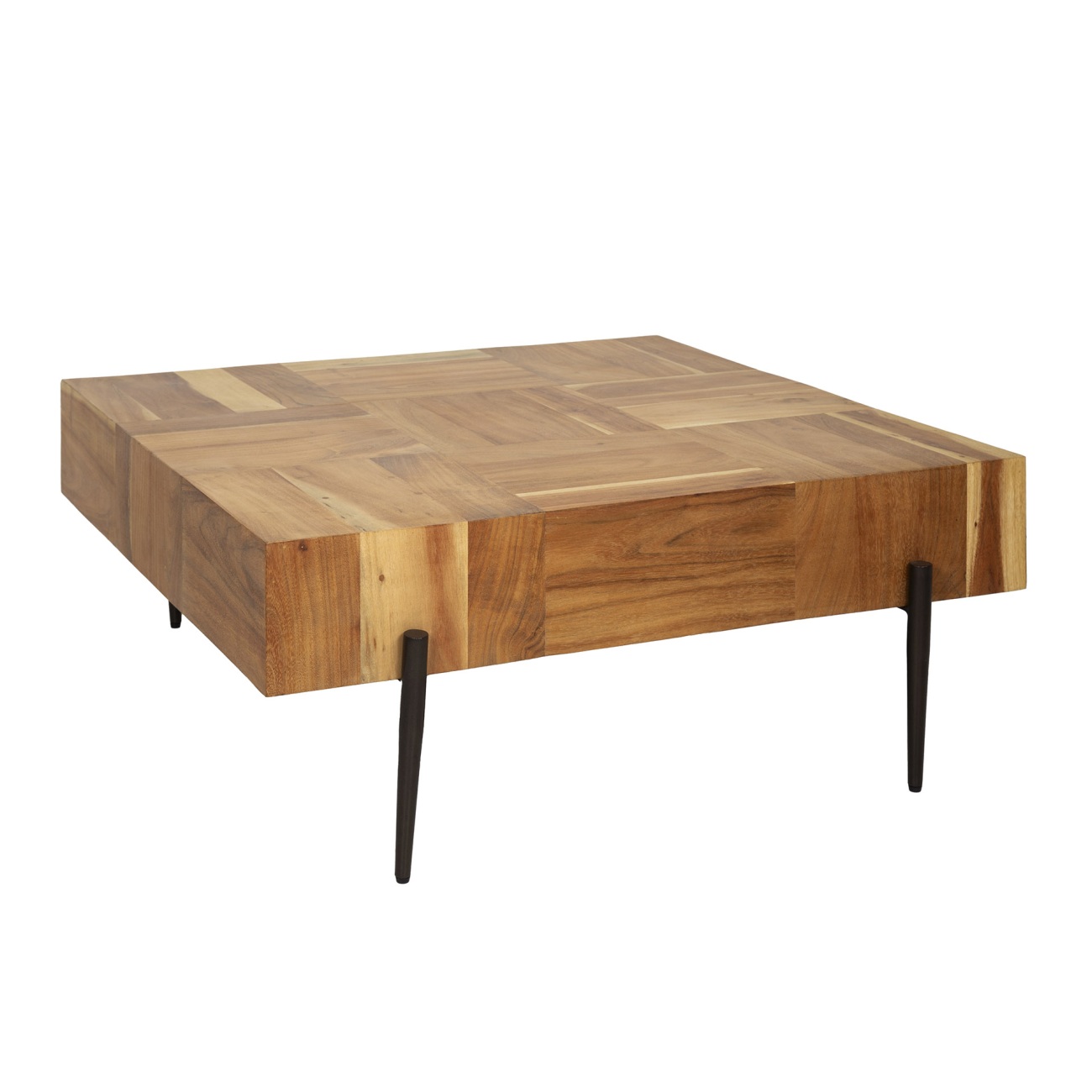 Couchtisch Quader mit Blockmuster - Akazienholz massiv, 90 x 90 cm