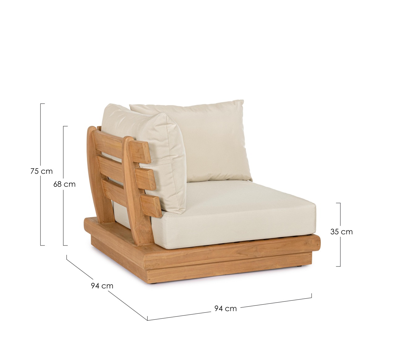 Gartenmodulsofa Delgada aus Teakholz, Eck-Element