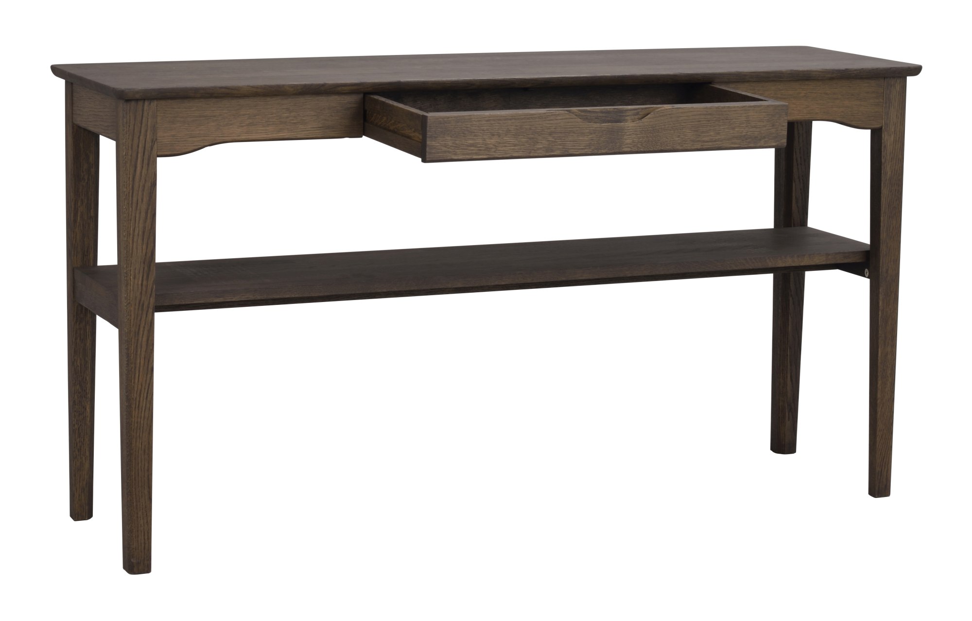 Komfortabel & schön – Konsole Markham mit Schublade, 140x40x75cm, Eiche Braun.