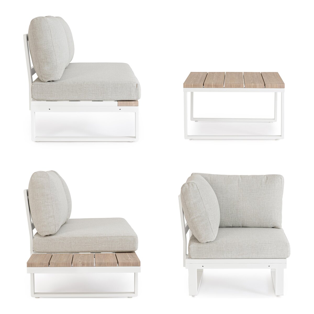 Gartenecksofa Zelmar - Aluminium Off-White & Olefin Grau, inkl. Couchtisch