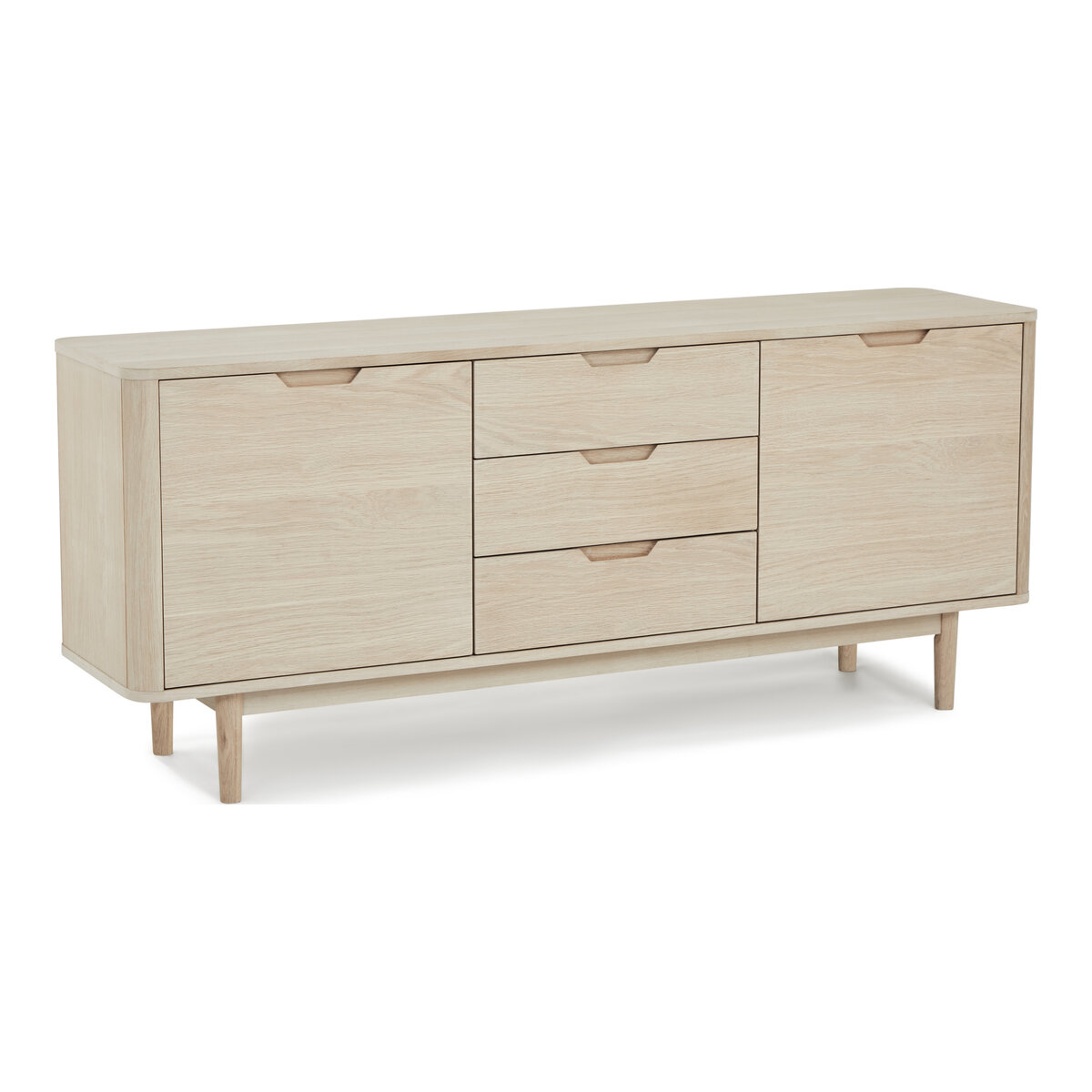 Sideboard Gorbin Eiche Whitewash 180 cm - 2 Türen, 3 Schubladen & Soft-Close