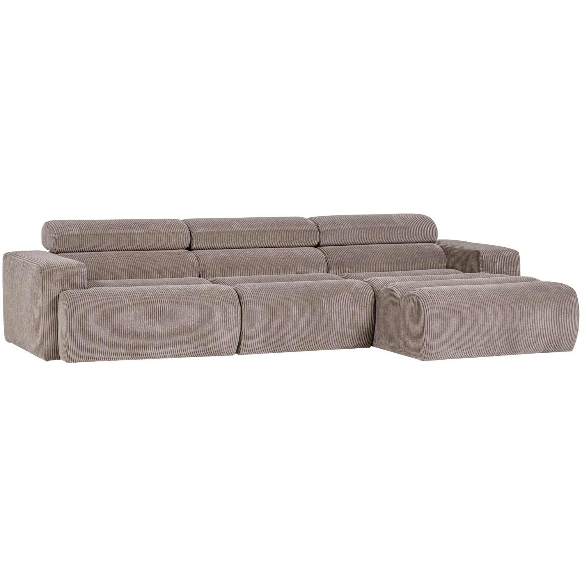 Ecksofa Novi Cord Sand - Chaiselongue mit verstellbarer Nackenstütze, Rechts