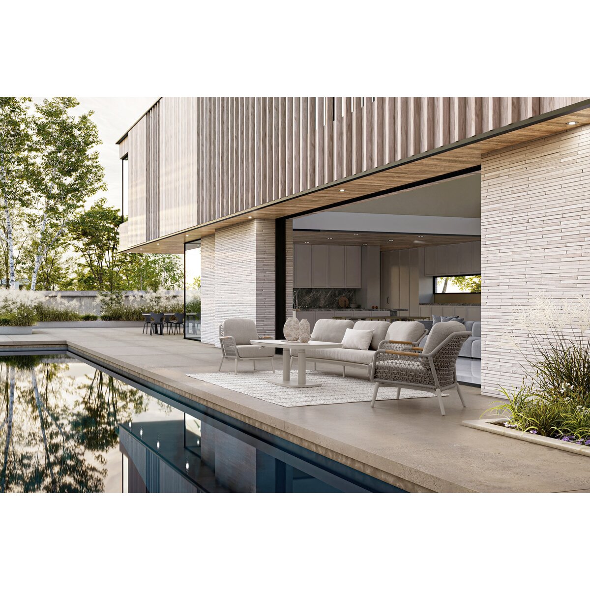 3-Sitzer Gartensofa Eulero - Aluminium Pelikan & Olefin-Geflecht Grau, inkl. Kissen
