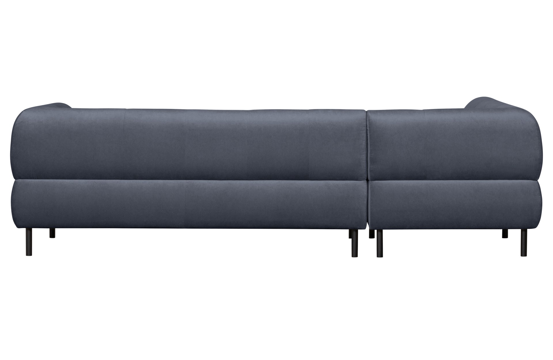 Das Ecksofa Lloyd überzeugt mit seinem modernem Design. Gefertigt wurde das Sofa aus einem Samt Bezug, welcher einen Dunkelgrau Farbton besitzt. Die Beine sind aus Metall und sind schwarz.