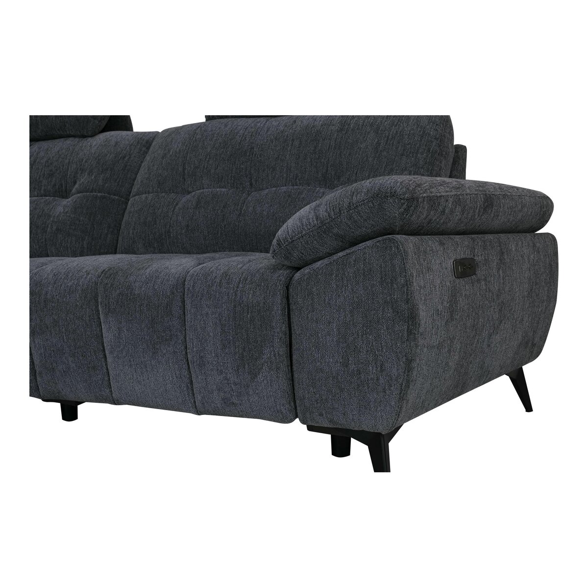 Ecksofa Odaloc Links Stoff Dunkelgrau - elektrische Fußstütze & USB-Port
