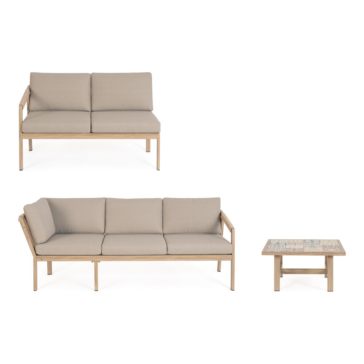 Gartenecksofa Kalimera - Aluminium Desert Sand, Olefin Taupe, inkl. Couchtisch