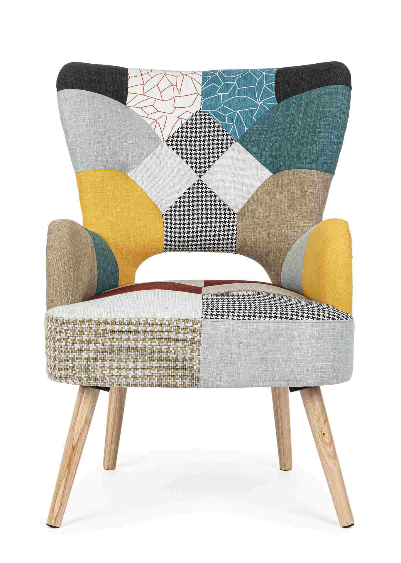 Der Sessel Galatea überzeugt mit seinem klassischen Design. Gefertigt wurde er aus Stoff, welcher einen mehrfarbigen Farbton besitzt. Das Gestell ist aus Kautschukholz und hat eine natürliche Farbe. Der Sessel besitzt eine Sitzhöhe von 45 cm. Die Breite b
