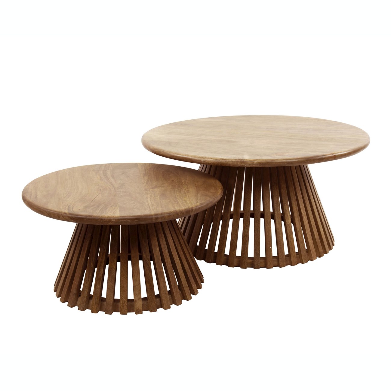 2er-Set Couchtisch Tamil - Mangoholz massiv Braun, Ø 60 / 80 cm
