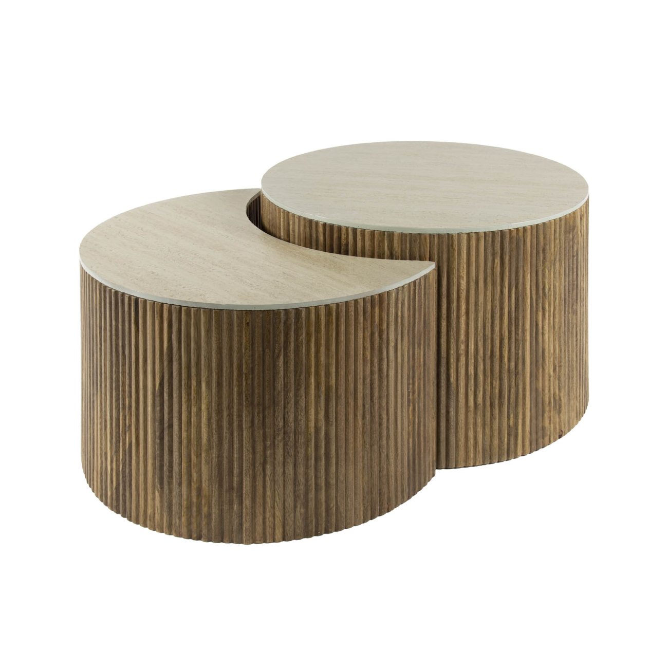 2er-Set Couchtisch Tratin - Mangoholz massiv Braun, Halbrund