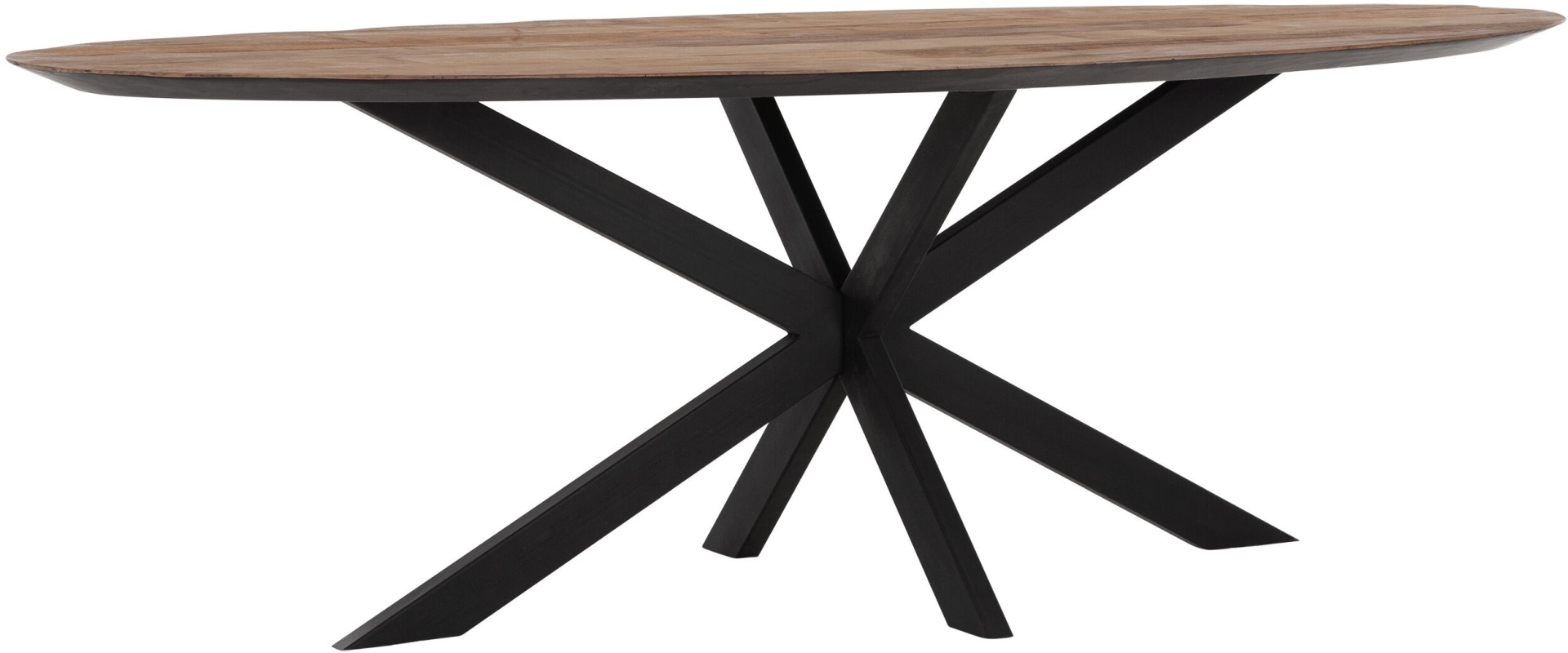 Der Esstisch Shapes überzeugt mit seinem modernem aber auch massivem Design. Gefertigt wurde der Tisch aus recyceltem Teakholz, welches einen natürlichen Farbton besitzt. Das Gestell ist aus Metall und ist Schwarz. Der Tisch hat eine Länge von 240 cm.