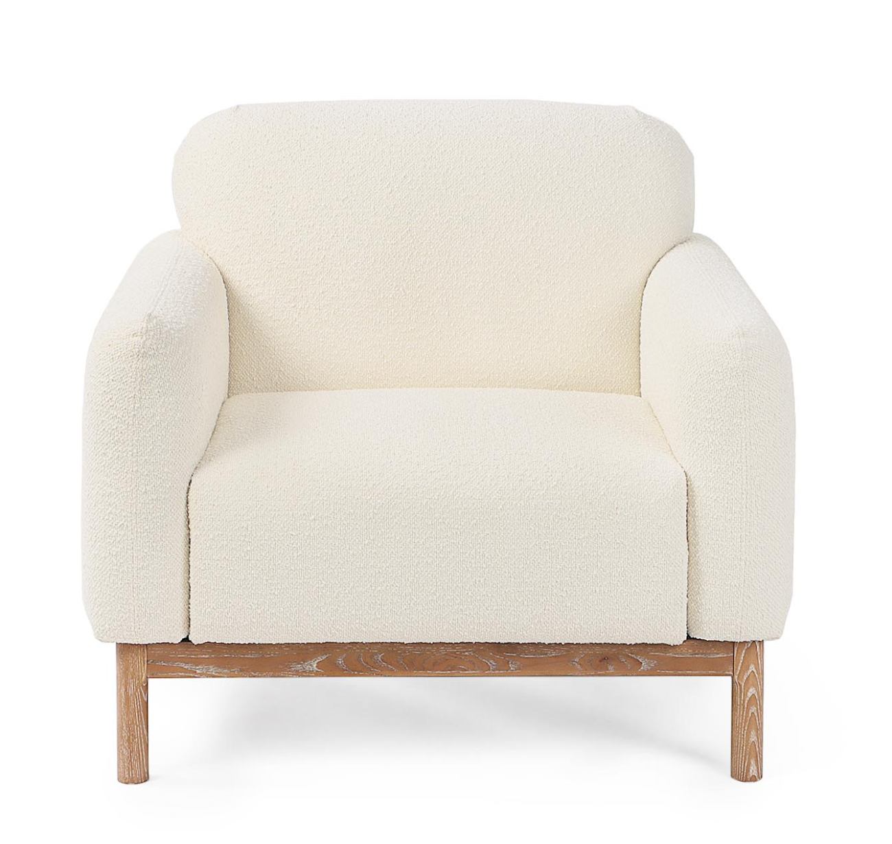 Der Sessel Detroit überzeugt mit seinem modernen Stil. Gefertigt wurde er aus Bouclè-Stoff, welcher einen Creme Farbton besitzt. Das Gestell ist aus Eschenholz und hat eine natürliche Farbe. Der Sessel verfügt über eine Armlehne.
