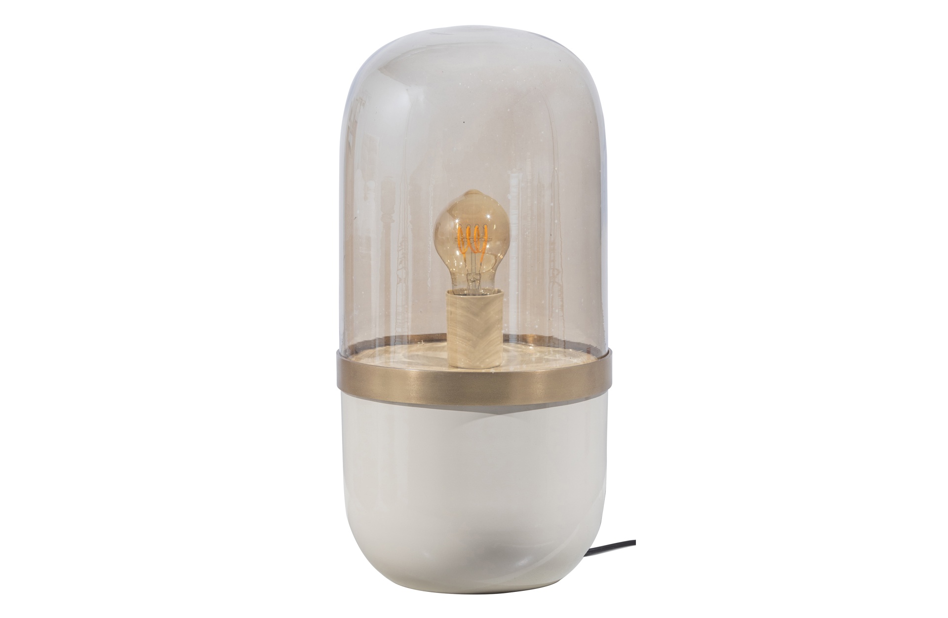 Die besondere Tischlampe Flora überzeugt mit ihrem schlichtem Design. Gefertigt wurde die Lampe aus Metall und Glas, welches einen weißen Farbton besitzt.