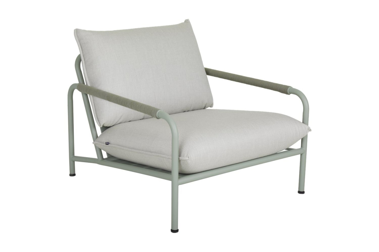 Der Gartensessel Lerberget überzeugt mit seinem modernen Design. Gefertigt wurde er aus Stoff, welcher einen grauen Farbton besitzt. Das Gestell ist aus Metall und hat eine grüne Farbe. Die Sitzhöhe des Sessels beträgt 42 cm.