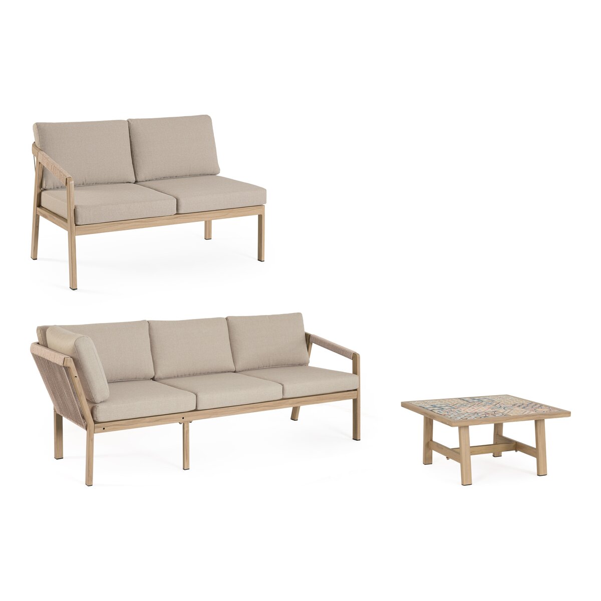 Gartenecksofa Kalimera - Aluminium Desert Sand, Olefin Taupe, inkl. Couchtisch