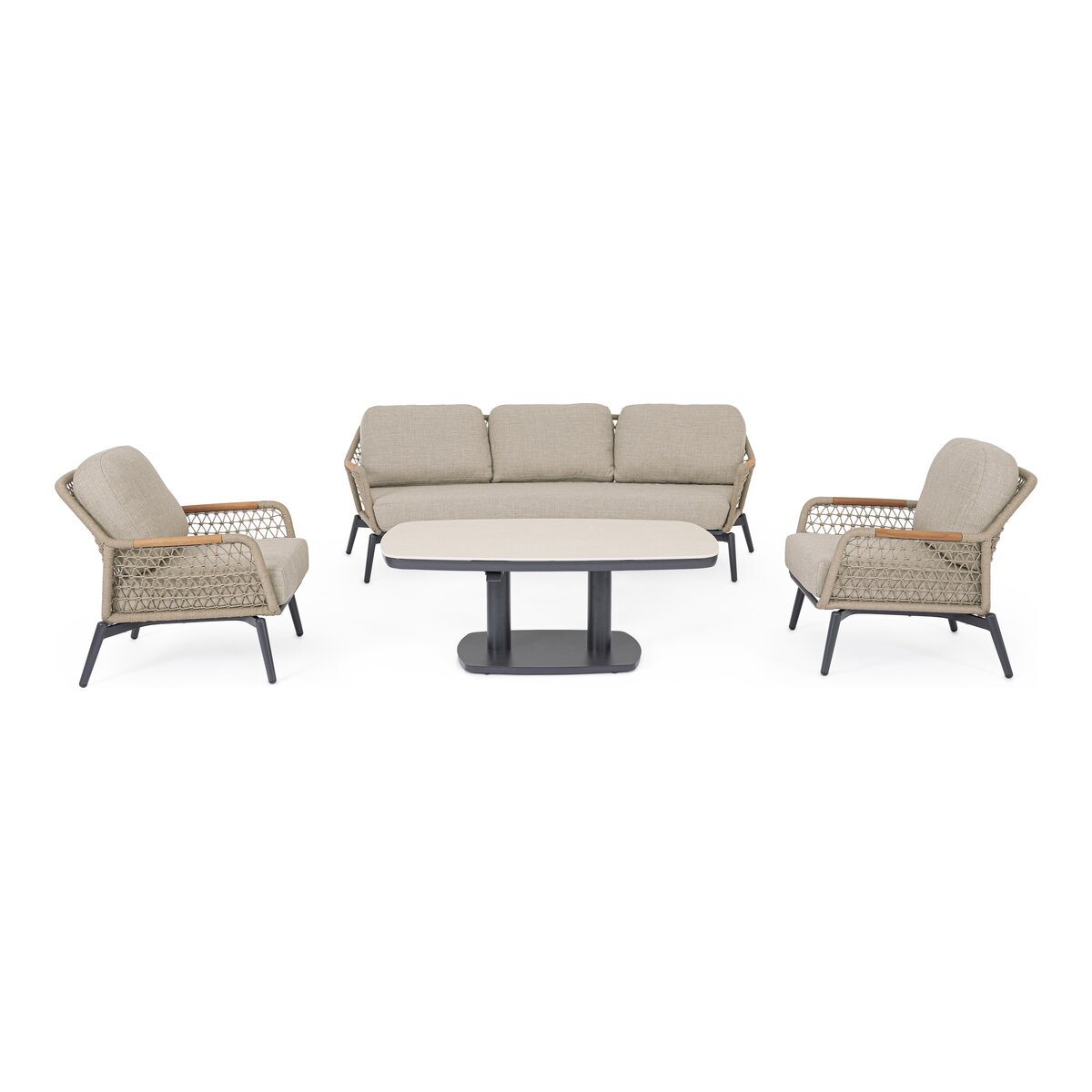 Gartencouchtisch Talete Höhenverstellbar - Aluminium & Stein, 135 x 83 cm, Anthrazit