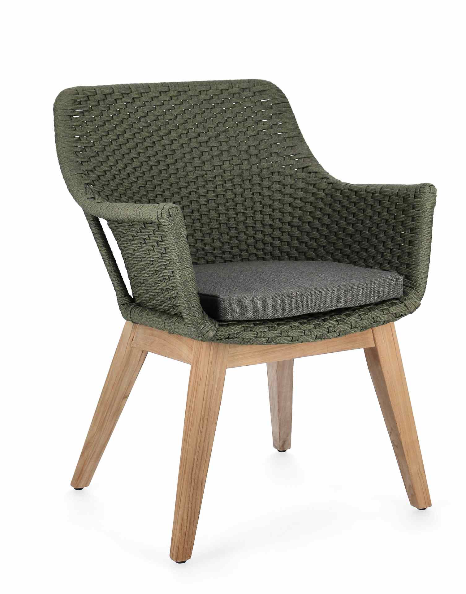 Der Gartenstuhl Allison überzeugt mit seinem modernen Design. Gefertigt wurde er aus Olefin-Stoff, welcher einen grünen Farbton besitzt. Das Gestell ist aus Teakholz und hat eine natürliche Farbe. Der Stuhl verfügt über eine Sitzhöhe von 48 cm und ist für