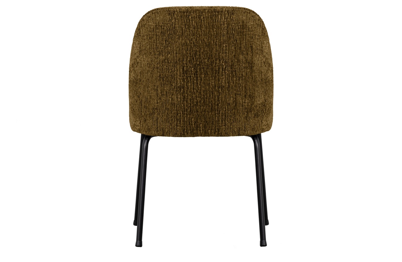Der Esszimmerstuhl Vogue überzeugt mit seinem modernen Stil. Gefertigt wurde er aus Struktursamt, welches einen braunen Farbton besitzt. Das Gestell ist aus Metall und hat eine schwarze Farbe. Der Sessel besitzt eine Größe von 57x50 cm.