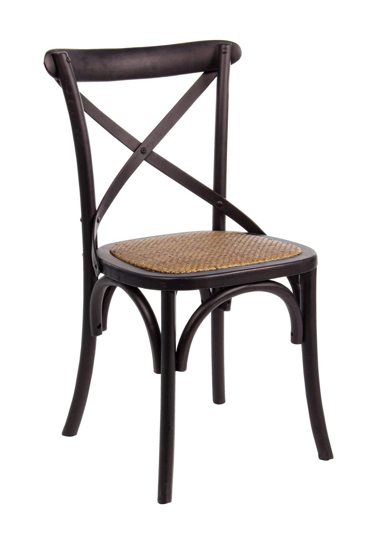 Der Stuhl Cross überzeugt mit seinem klassischen Design. Gefertigt wurde der Stuhl aus Ulmenholz, welches einen schwarzen Farbton besitzt. Die Sitz- und Rückenfläche ist aus Rattan gefertigt. Die Sitzhöhe beträgt 46 cm.