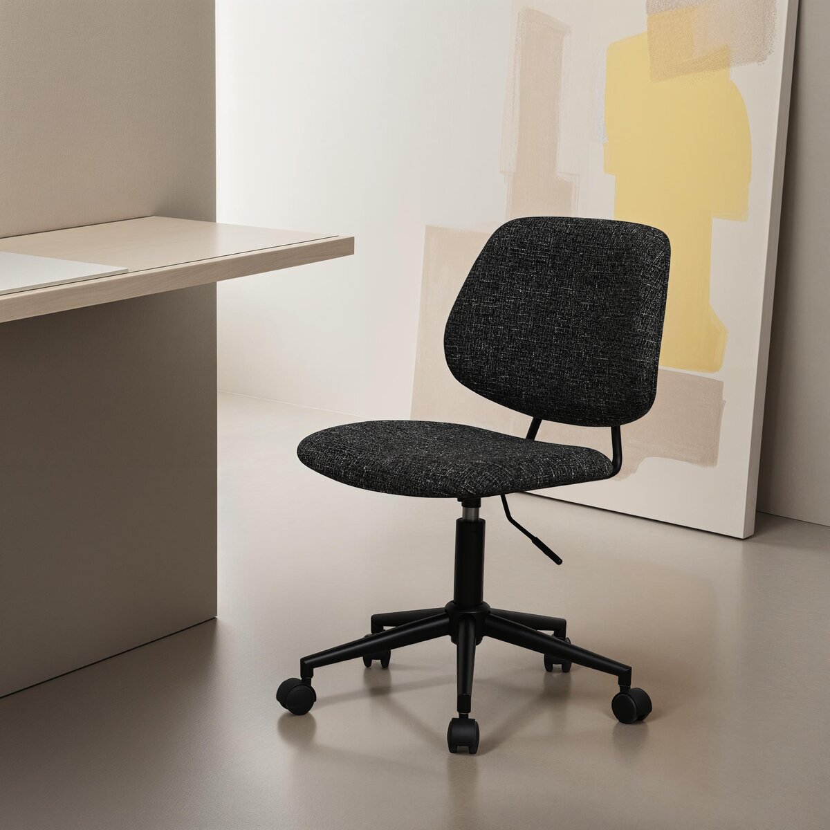 Bürostuhl Otal aus Boucle - Drehbar, Höhenverstellbar, Neigbar, Schwarz