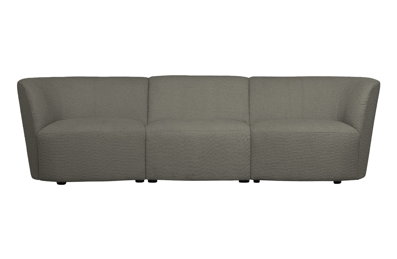Das Sofa Coco überzeugt mit seinem modernen Design. Gefertigt wurde es aus Boucle-Stoff, welches einen grünen Farbton besitzt. Die Füße ist aus Kunststoff und hat eine schwarze Farbe. Das Sofa hat eine Größe von 227x72x70 cm.