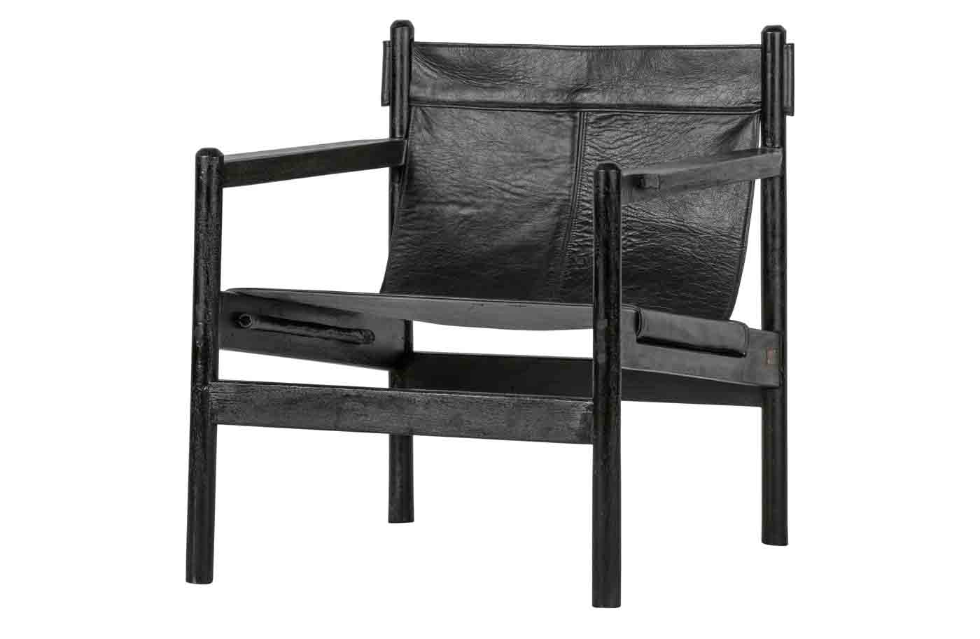 Stylischer Design Sessel Chill mit einem massiven Holzgestell und Sitzfläche aus Leder