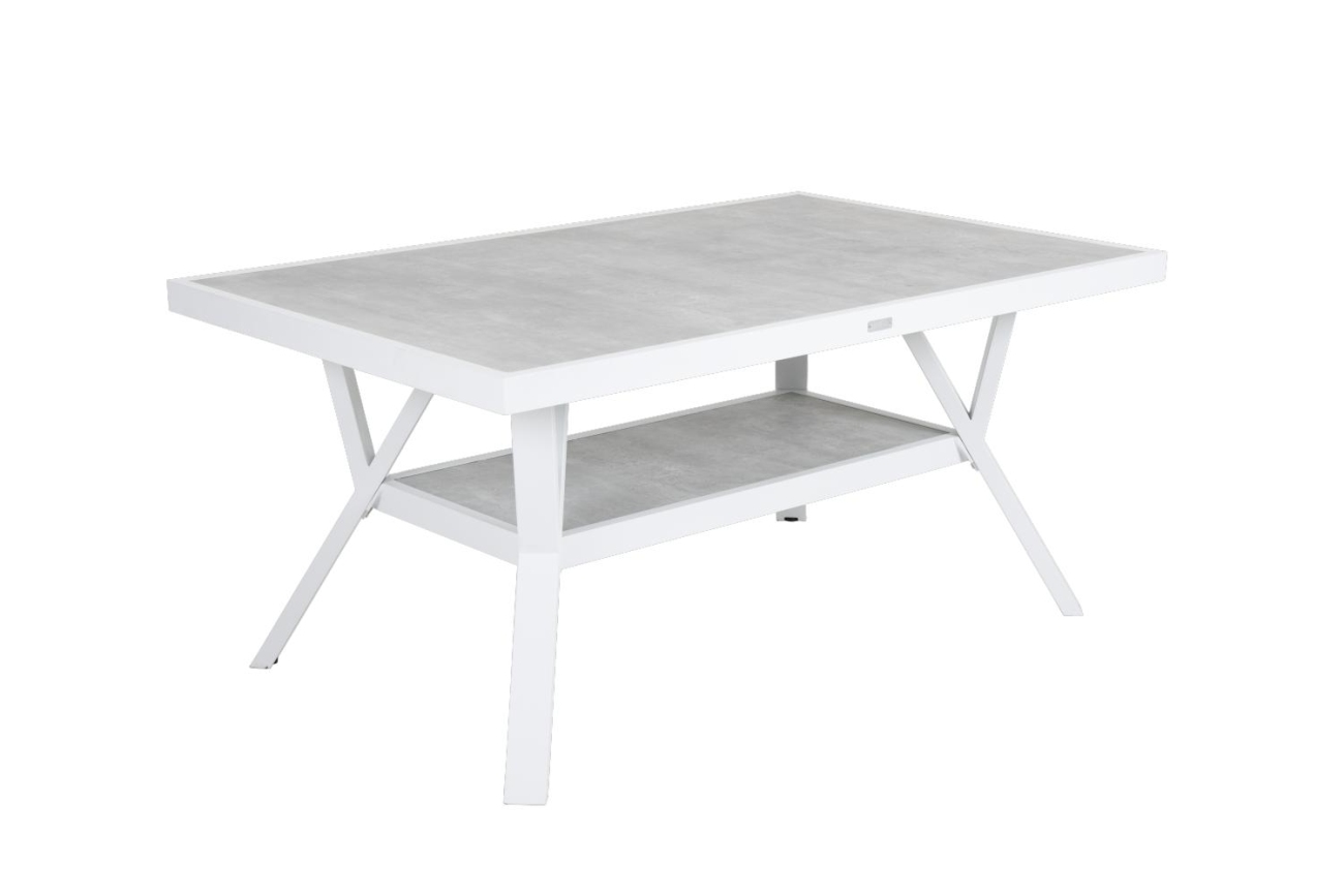 Der Gartentisch Samvaro überzeugt mit seinem modernen Design. Gefertigt wurde die Tischplatte aus Granit und hat einen hellgrauen Farbton. Das Gestell ist aus Metall und hat eine weiße Farbe. Der Tisch besitzt eine Länge von 140 cm.