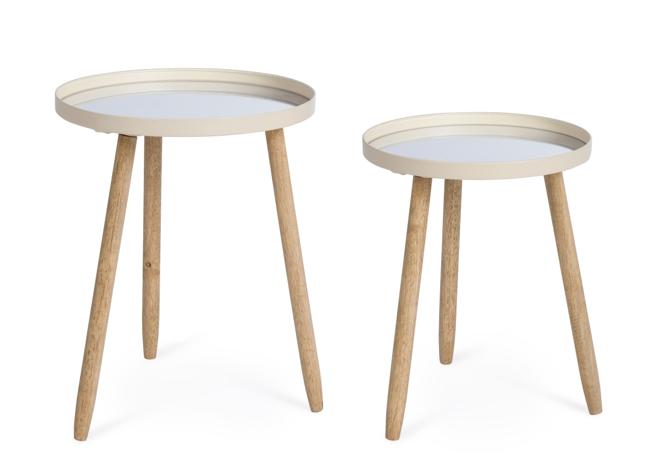 Beistelltisch Edvard 2er-Set mit Glasplatte, Elfenbein