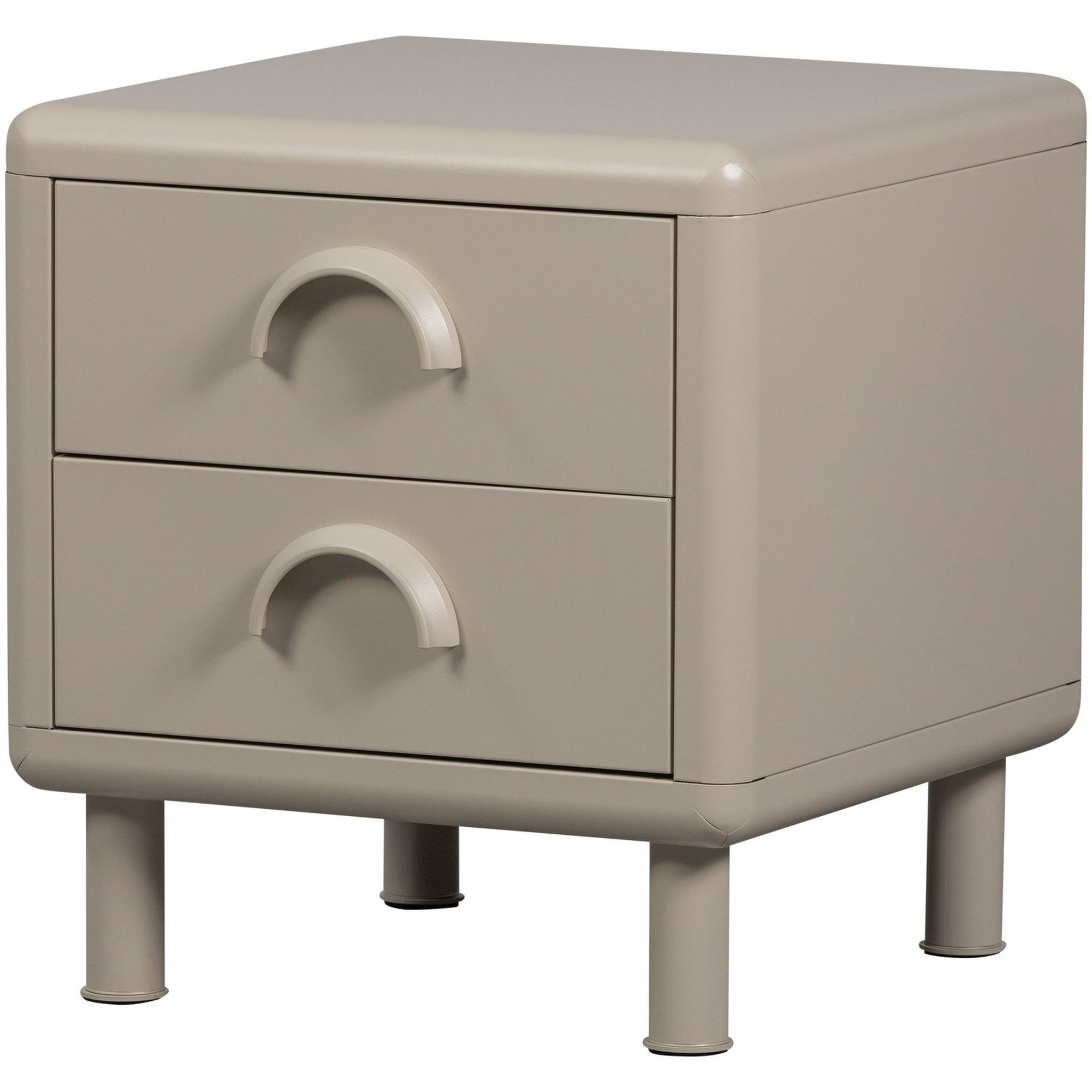 Nachttisch Metall Rune mit 2 Schubladen, Retro Design, sandfarben, kompakt 45 x 42 cm