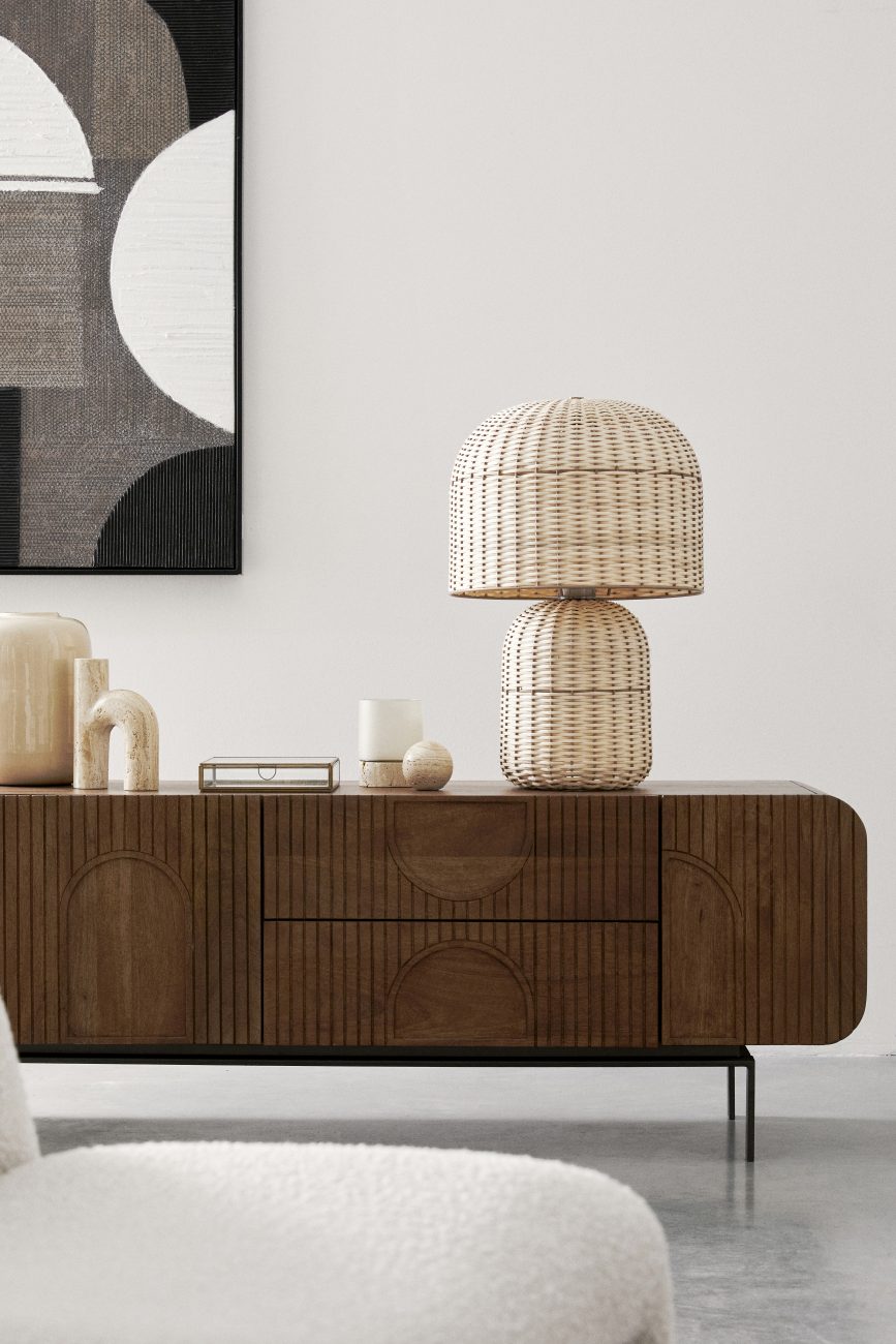 Tischleuchte Sikkim aus Rattan Ø 40 cm