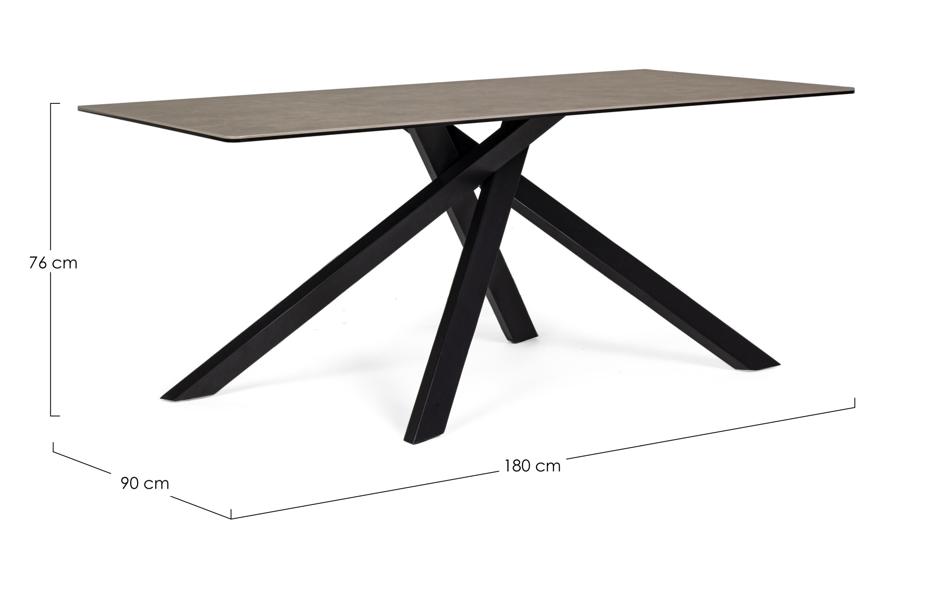 Der Esstisch Messier überzeugt mit seinem moderndem Design. Gefertigt wurde er aus Keramik, welches einen braunen Farbton besitzt. Das Gestell des Tisches ist aus Metall und ist in eine schwarze Farbe. Der Tisch besitzt eine Breite von 180 cm.