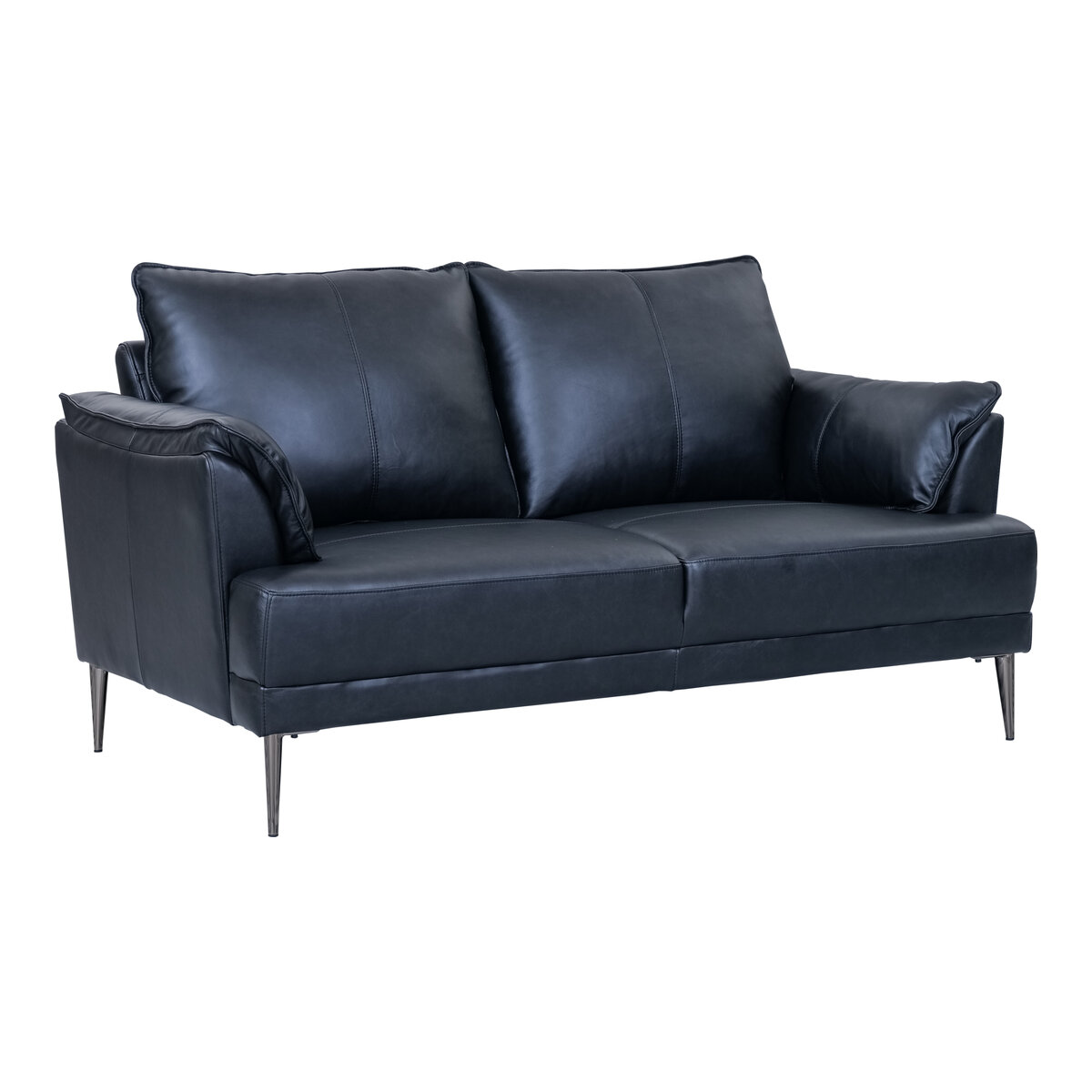 2-Sitzer Sofa Luso Leder Schwarz - mit Taschenfederkern & schwarzem Metallrahmen