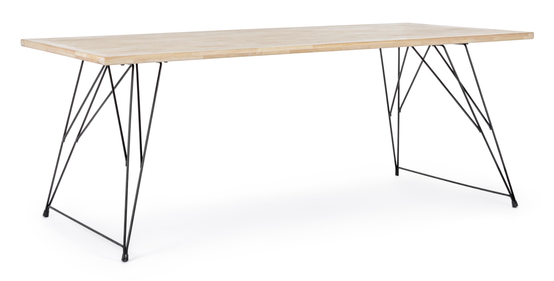 Der Esstisch District überzeugt mit seinem moderndem Design. Gefertigt wurde er aus Kautschukholz, welches einen natürlichen Farbton besitzt. Das Gestell des Tisches ist aus Metall und ist in eine schwarze Farbe. Der Tisch besitzt eine Breite von 200 cm.
