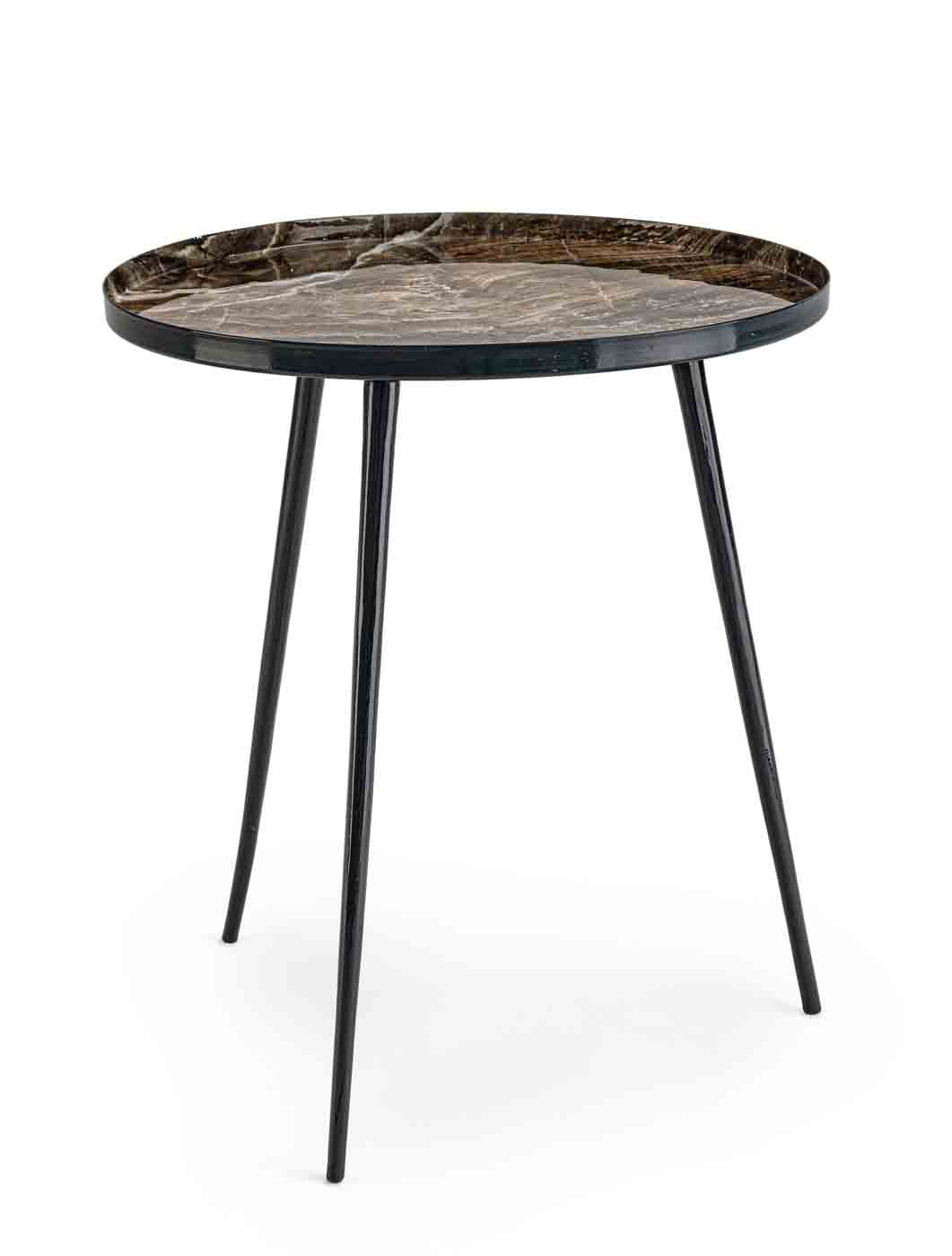 Beistelltisch Kirti in einem modernen Design. Gefertigt aus schwarz lackiertem Metall. Tischplatte mit einem Muster. Marke Bizotto.