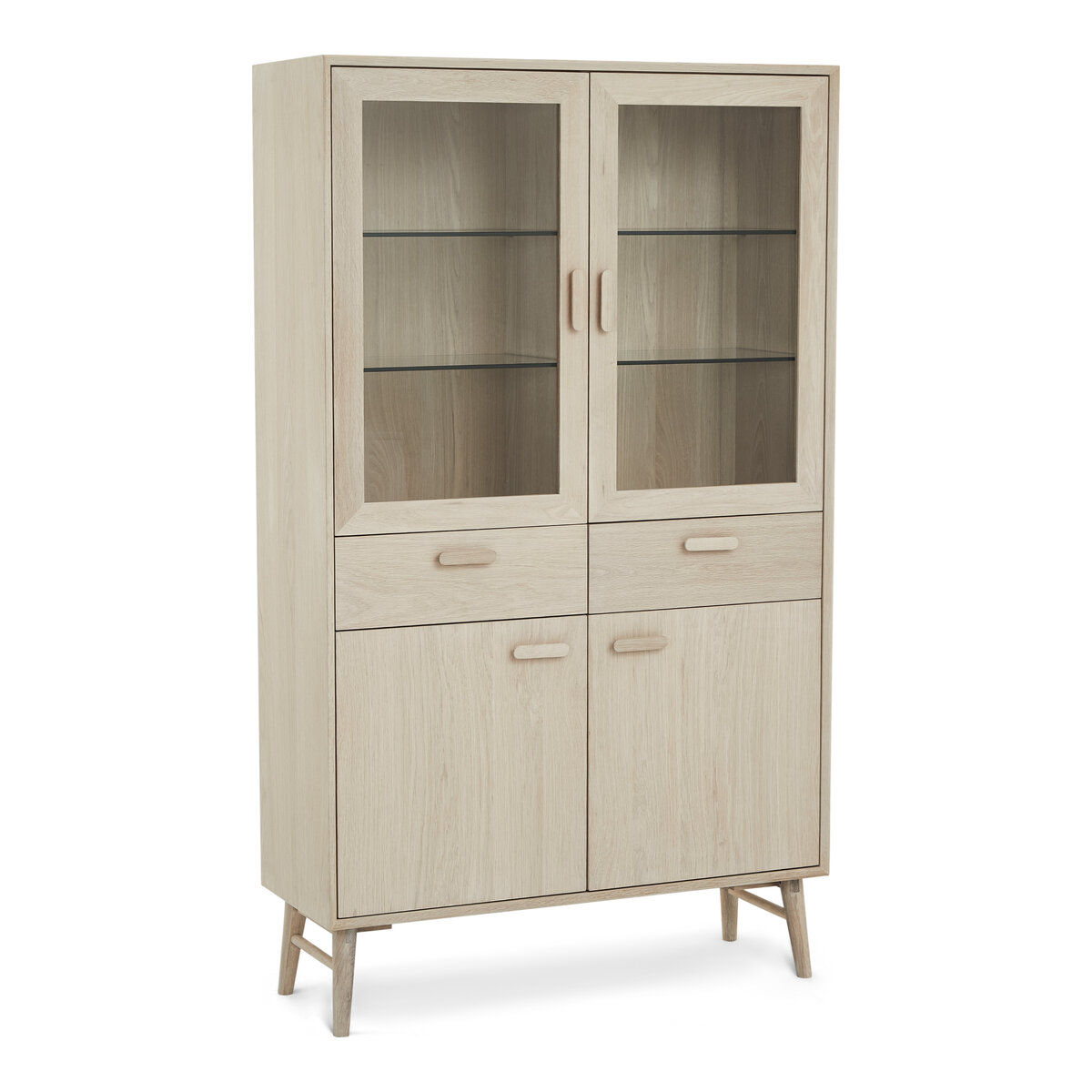 Vitrine Otaro 187 cm Eiche Whitewash - 4 Türen, 2 Schubladen, LED & Soft-Close