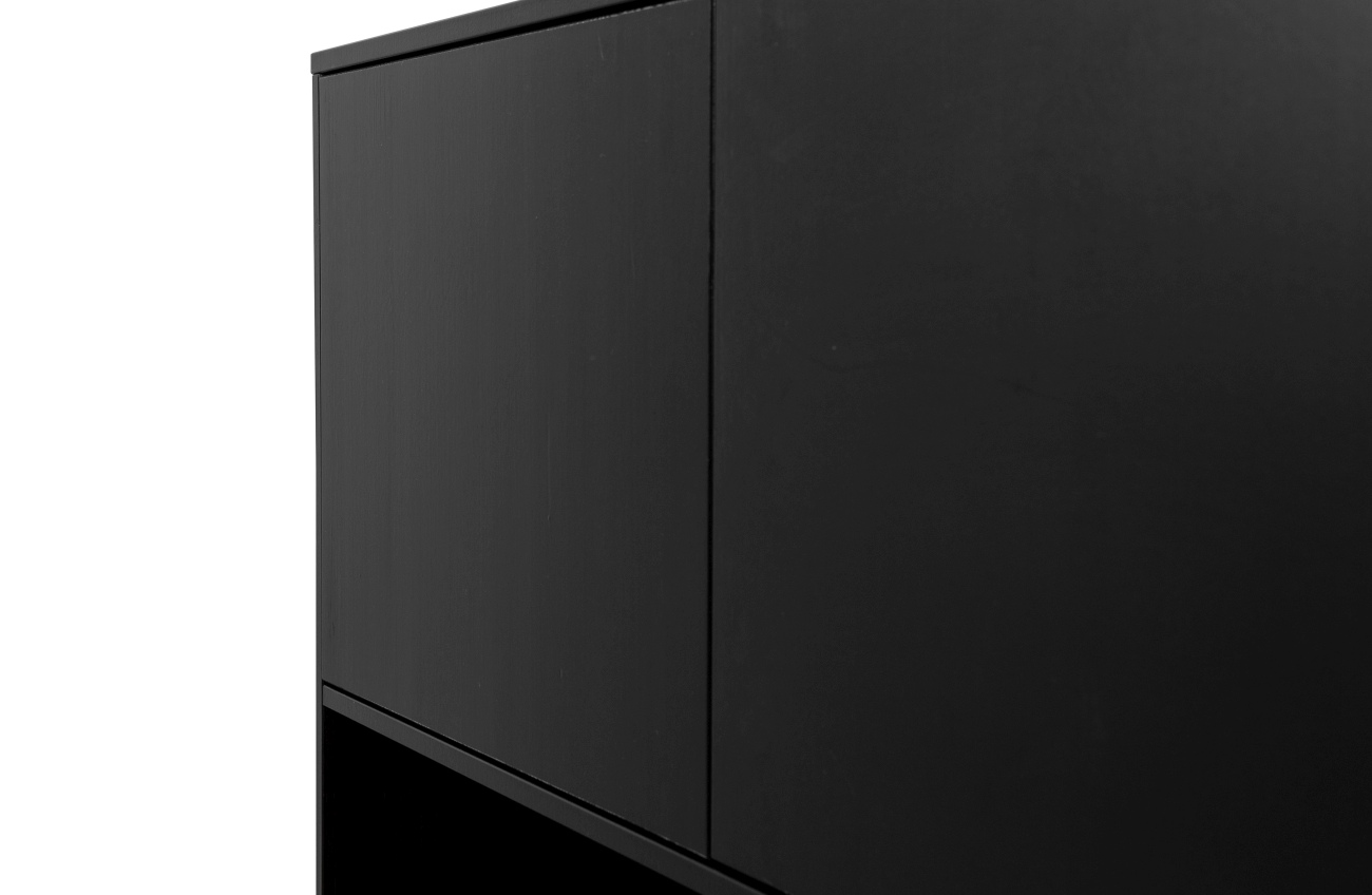 Der Schrank Fianca überzeugt mit seinem modernen Design. Gefertigt wurde es aus Kiefernholz, welches einen schwarzen Farbton besitzt. Der Schrank besitzt eine Größe von 110x40x170 cm.