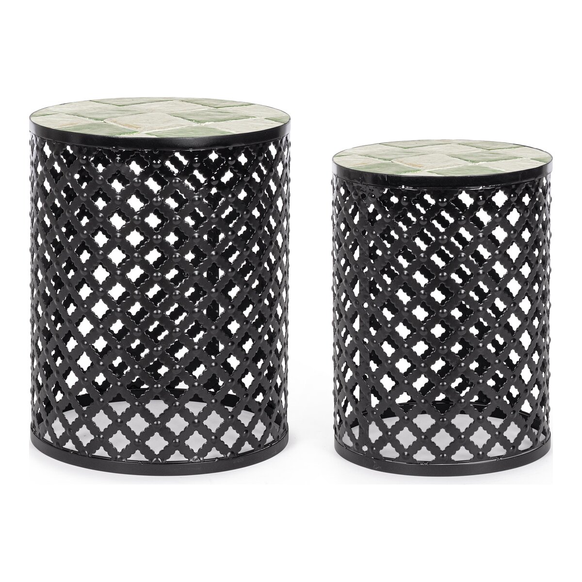 2er-Set Gartenbeistelltisch Loire - Metall & Keramik, Ø 30 / 35 cm