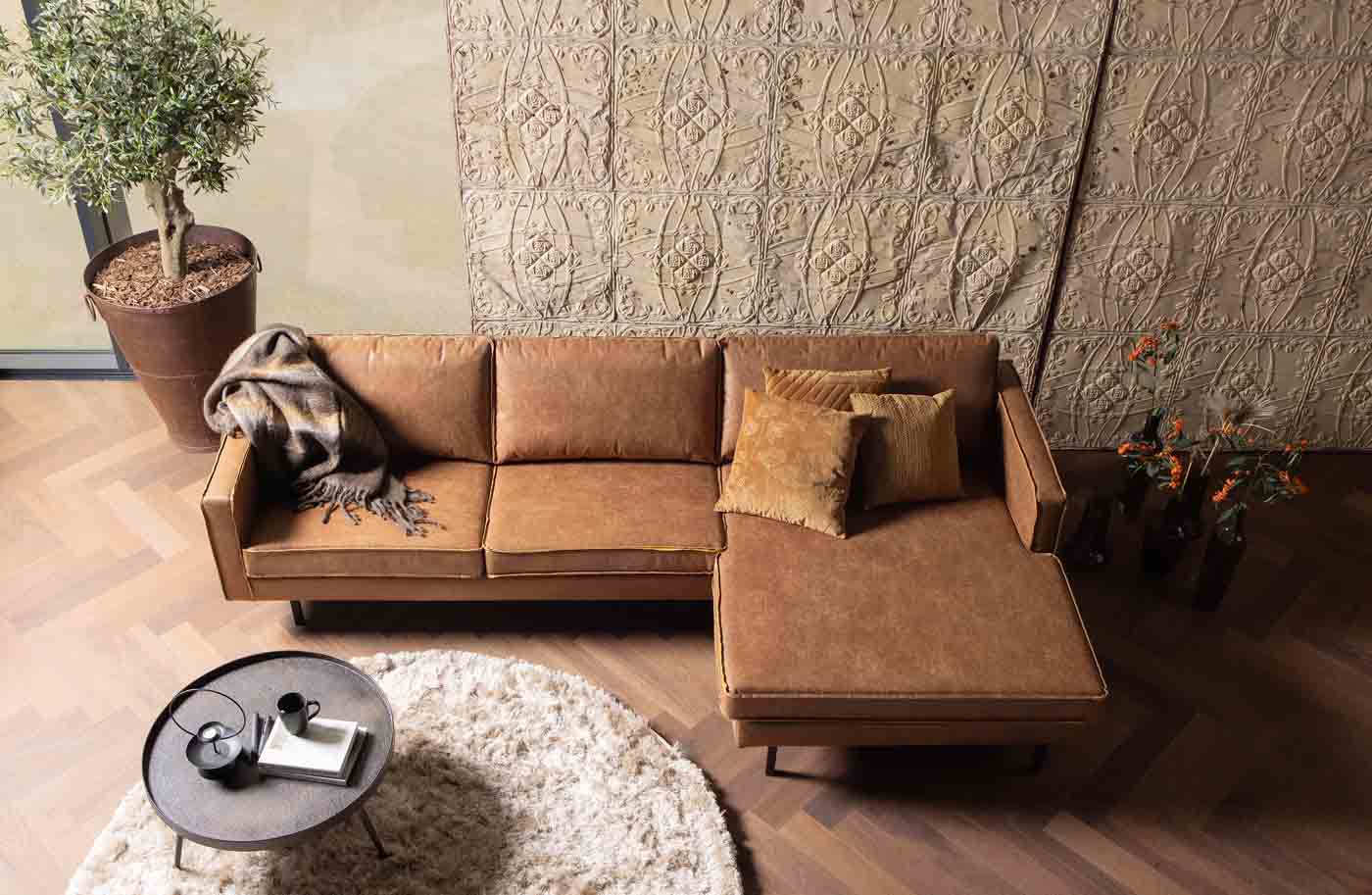 Ecksofa Rodeo Chaiselongue Eco Leder, rechts Cognac