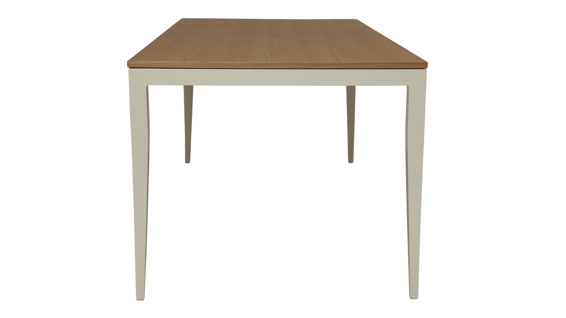 Der schoene Esstisch Jupiter von der Marke Jan Kurtz ist ausziehbar. Der Tisch besitzt ein weißes Metall Gestell mit einer Tischplatte in Eichenholz Optik.