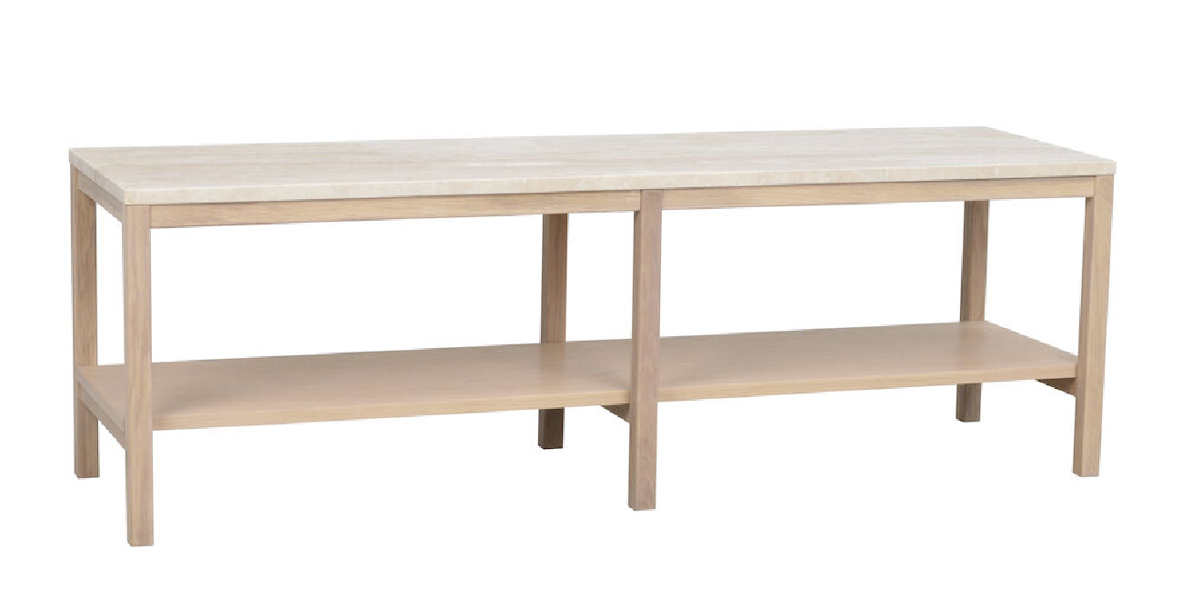 Konsole Orwel 140x40x45cm, Traventin / Eiche Whitewash
