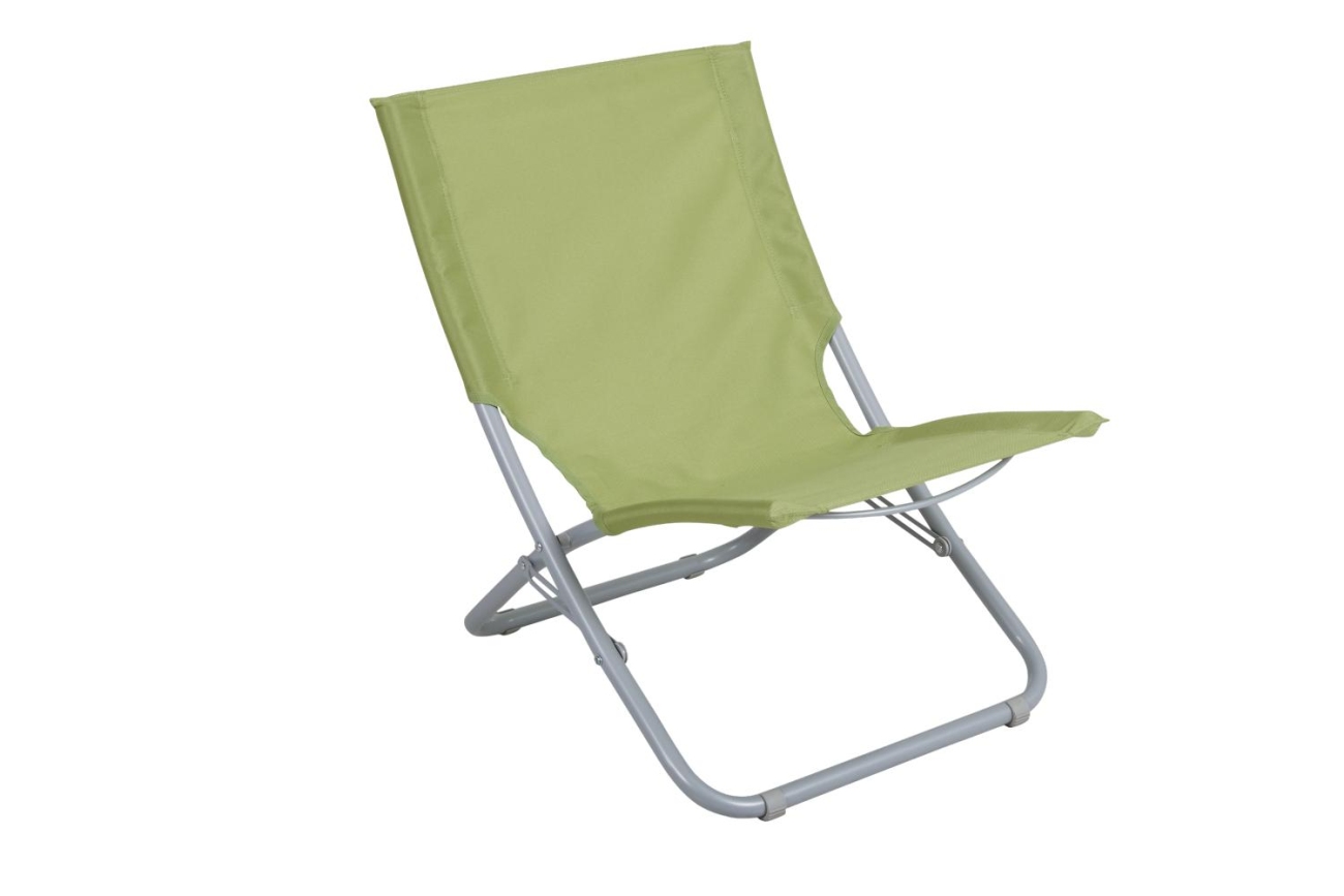 Der Strandstuhl Melodi überzeugt mit seinem modernen Design. Gefertigt wurde er aus Stoff, welcher einen grünen Farbton besitzt. Das Gestell ist aus Metall und hat eine silberne Farbe. Die Sitzhöhe des Stuhls beträgt 33 cm.