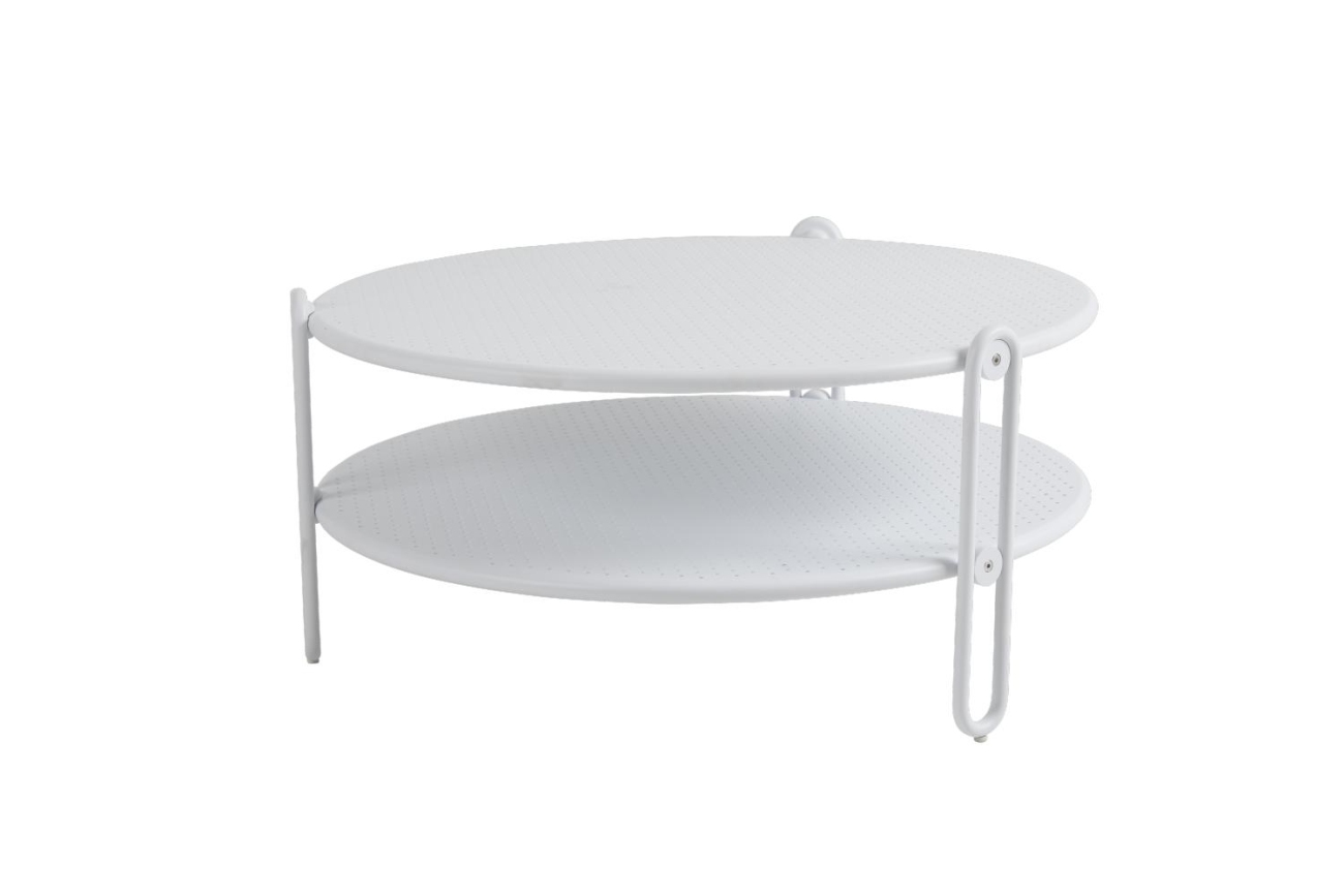 Der Gartencouchtisch Blixt überzeugt mit seinem modernen Design. Gefertigt wurde die Tischplatte aus Metall und besitzt einen weißen Farbton. Das Gestell ist auch aus Metall und hat eine weiße Farbe. Der Tisch besitzt eine Länger von 85 cm.