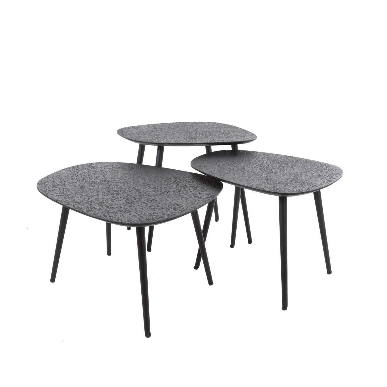 3er-Set Couchtisch Metlule - Metall in Schwarz, Viereckig