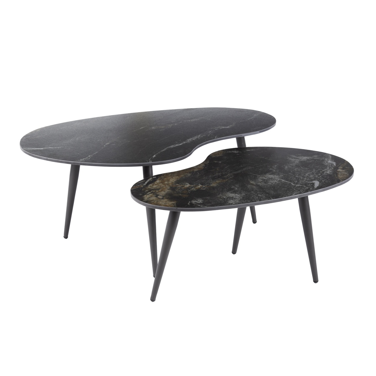 2er-Set Couchtisch Cerami Fossil - schwarze Keramik, Organisch