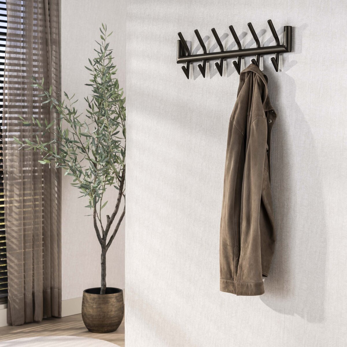 Wandgarderobe Obut Metall mit 12 Haken, Bronze/Drift Brown