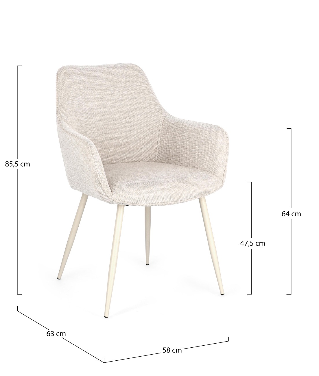 Esszimmerstuhl Cora 2er-Set mit Armlehne, Beige / Beige