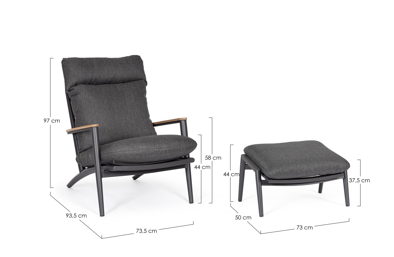 Gartensessel Hibiskus mit Hocker, Anthrazit