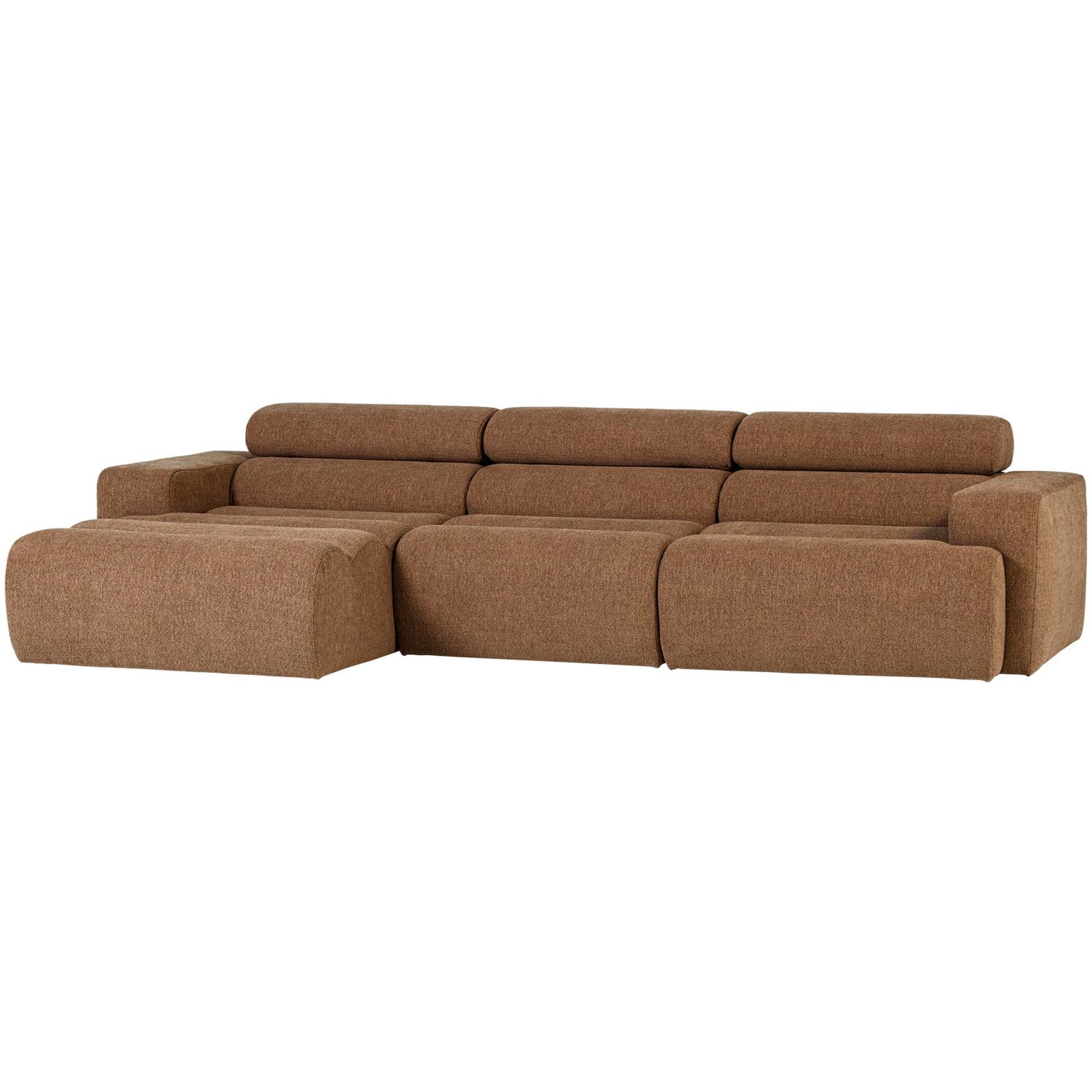 Ecksofa Novi Bouclé Karamellbraun - Chaiselongue mit verstellbarer Nackenstütze, Links